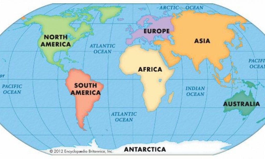 Seven continents of the globe