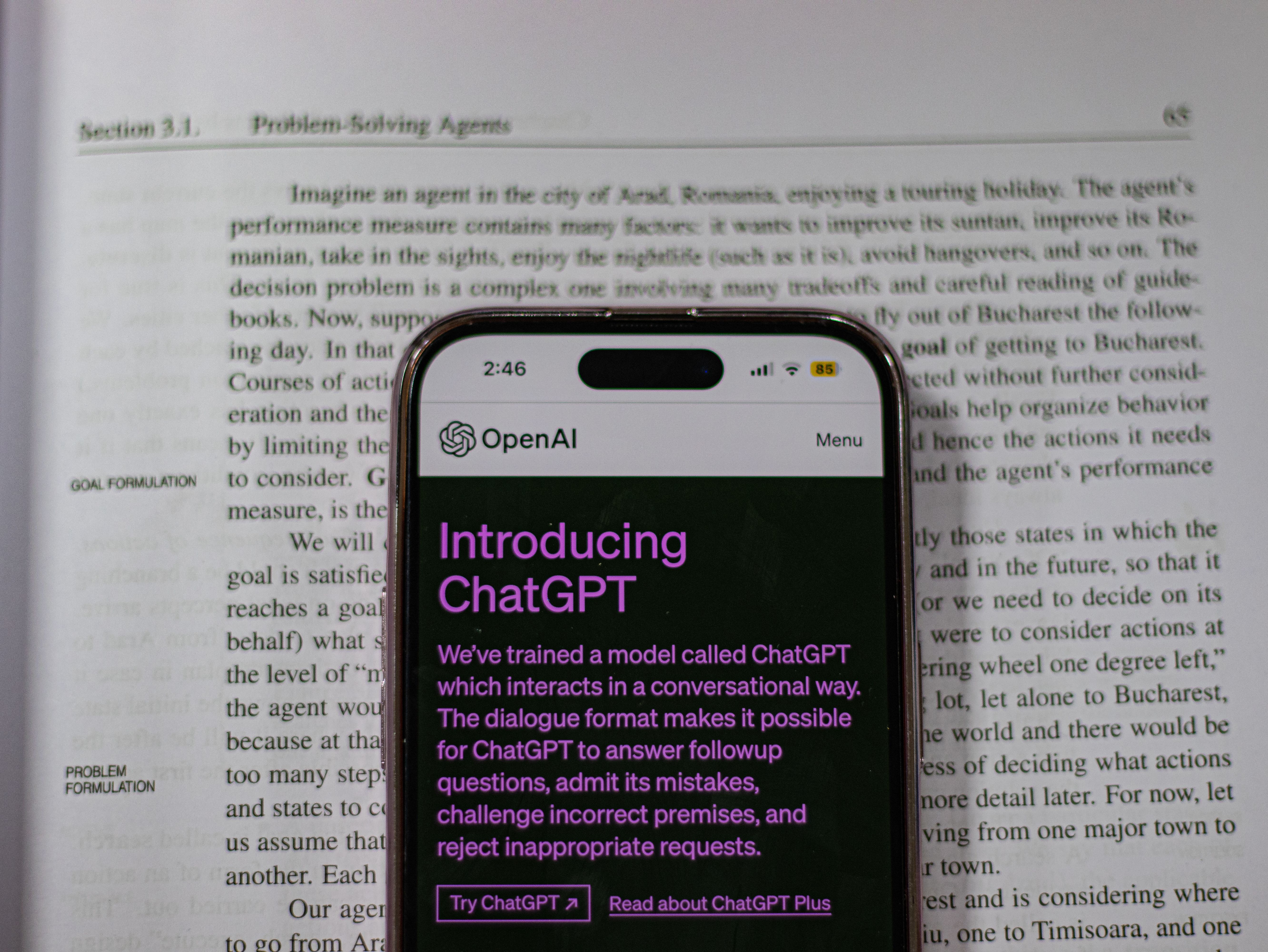 A smartphone displaying the ChatGPT webpage, representing the growing use of artificial intelligence in everyday life.