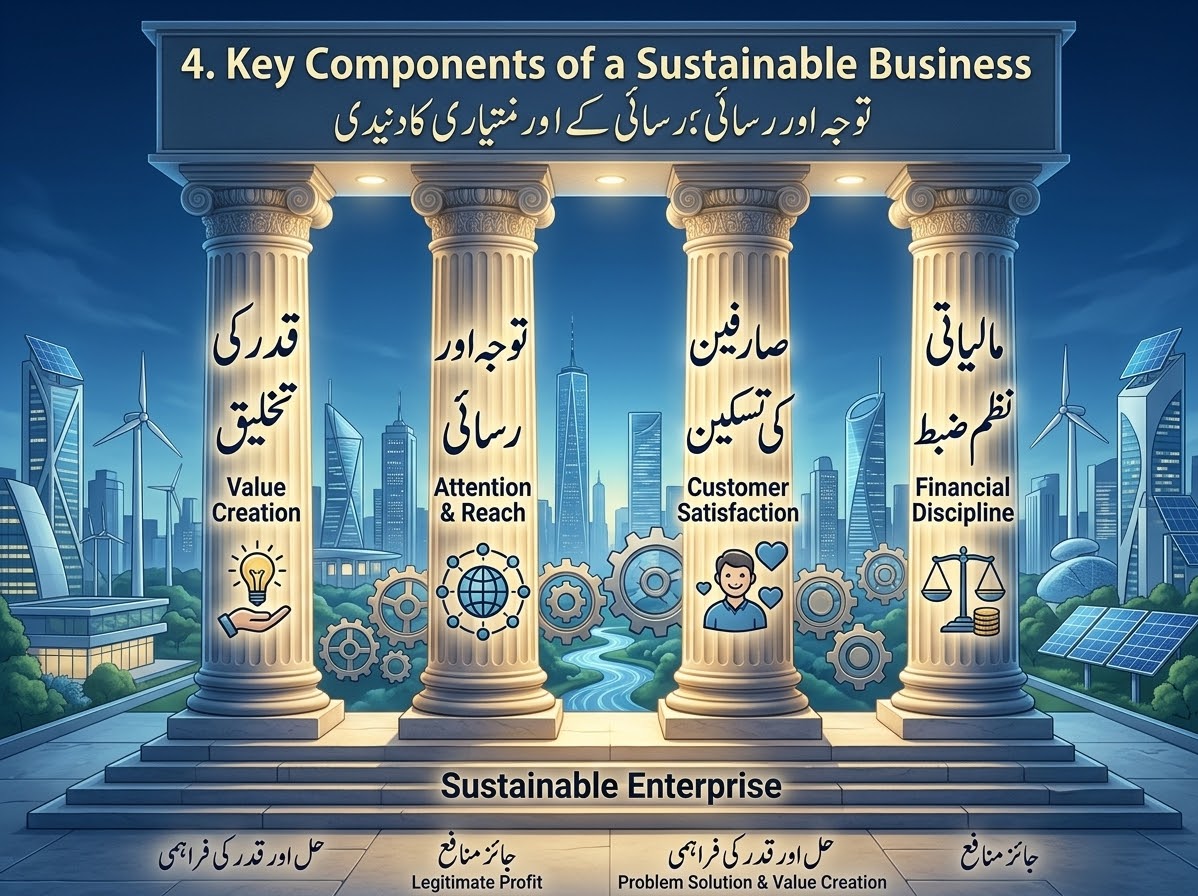 Key Components of a Sustainable Business Key components of a sustainable business pillars illustration