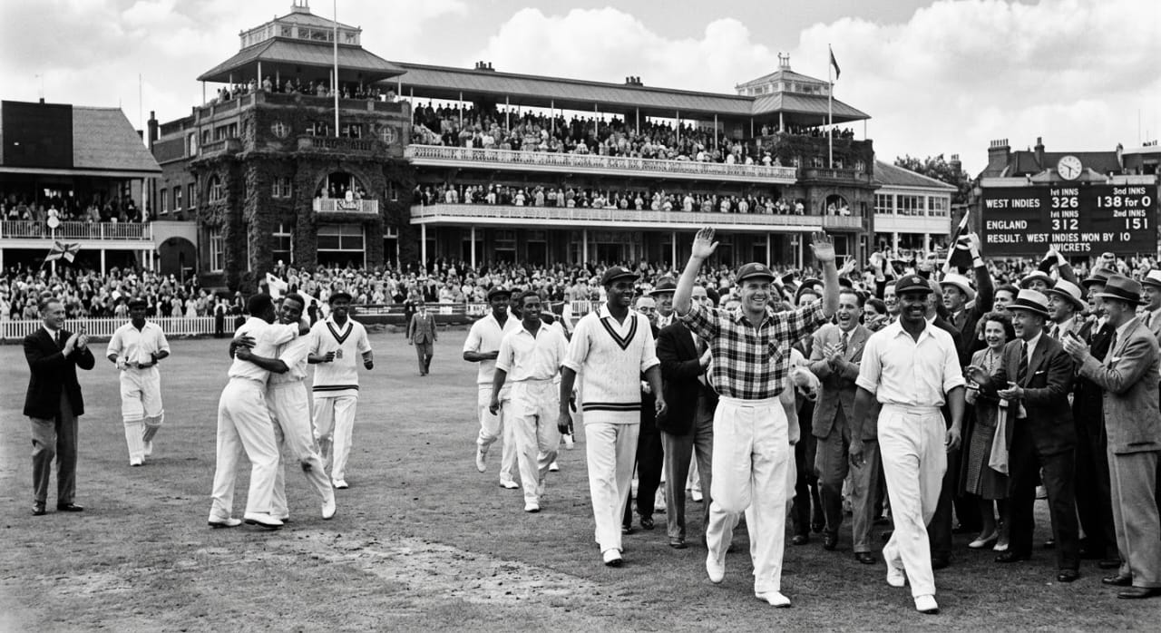 ​West Indies cricket team celebrating historic victory against England at Lord's in 1950