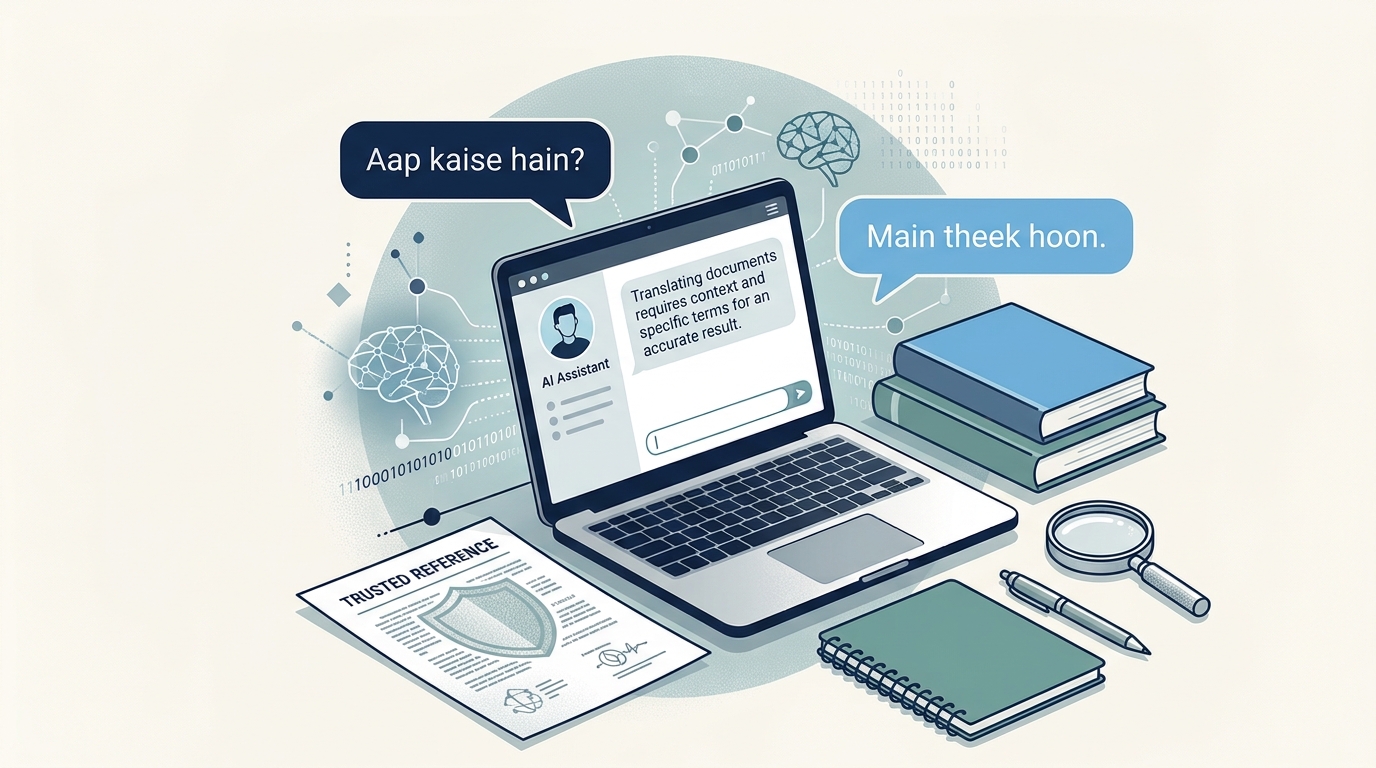 Verifying AI-generated answers using reliable sources when communicating with an AI assistant in Roman Urdu or English.